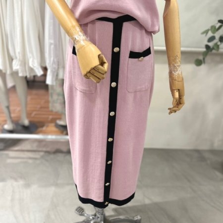 라인배색 스커트 상하세트