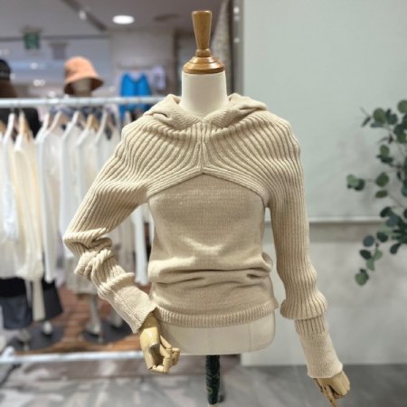 레이어드 후드골지 니트세트