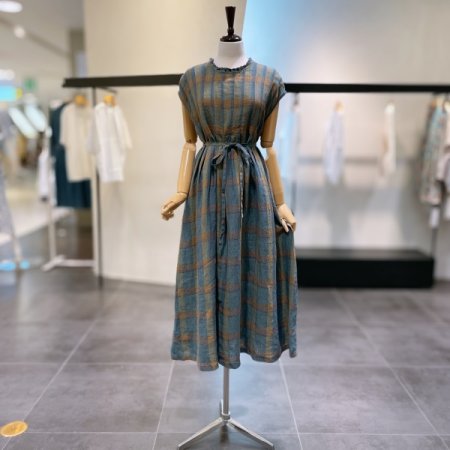 린넨 체크 민소매 원피스