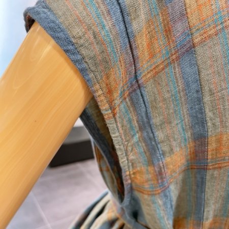 린넨 체크 민소매 원피스