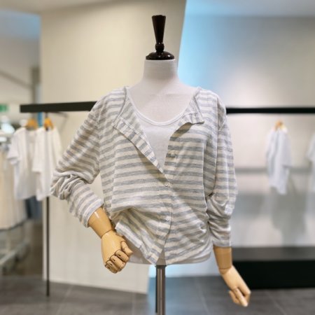 배색 단가라 세트 가디건