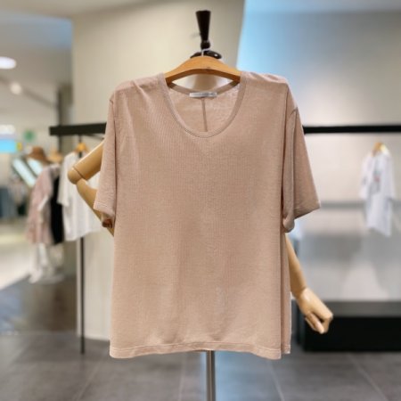 린넨 골지 5부 티셔츠