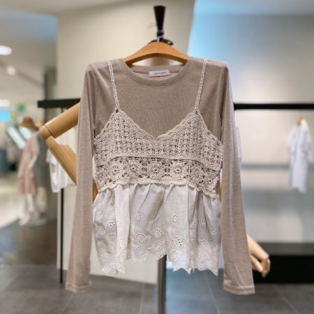 레이스 조끼 티셔츠 세트