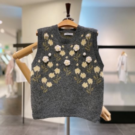 플라워 패치 니트 조끼