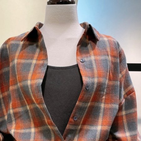 체크 볼륨 셔츠