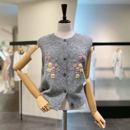 플라워 자수 니트 조끼