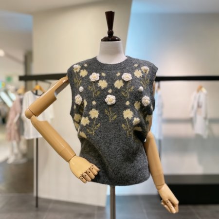 자수 패치 니트 조끼