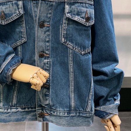 배색 카라 데님 자켓