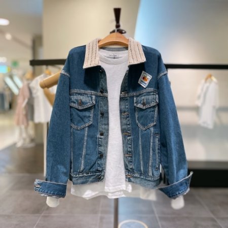 배색 카라 데님 자켓