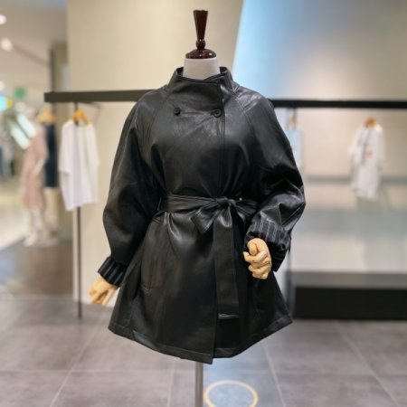 페이크 레더 롱 자켓