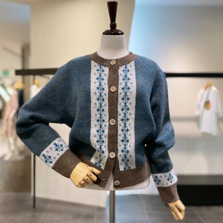 보카시 배색 가디건