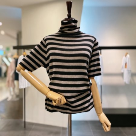 단가라 반팔 니트