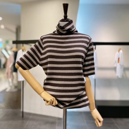 단가라 반팔 니트