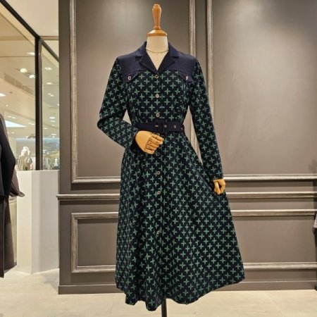 카라넥 패턴 벨트 원피스