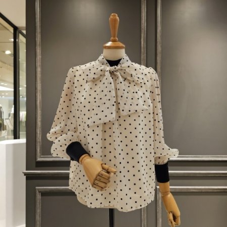 도트 리본 블라우스