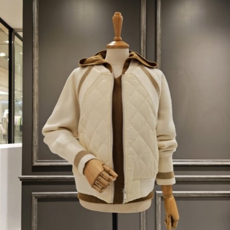 니트 배색 퀼팅 점퍼