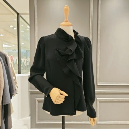 프릴넥 지퍼 블라우스