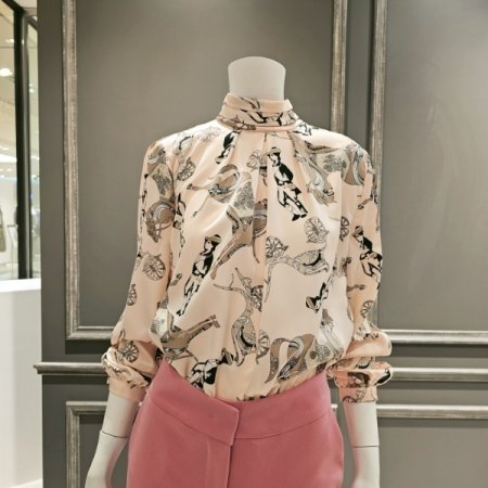 패턴 지퍼 블라우스