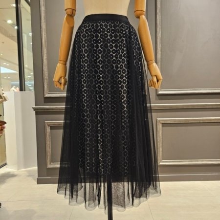 이중 레이스 밴딩 스커트