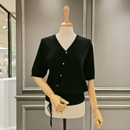 밑단셔링 브이넥 니트