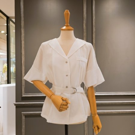 브이넥 벨트 블라우스