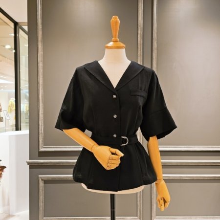 브이넥 벨트 블라우스