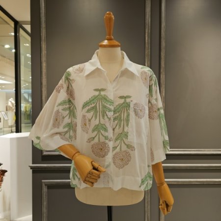 와이드 슬리브 숏 블라우스