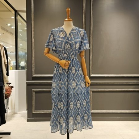 페이즐리 패턴 브이넥 원피스