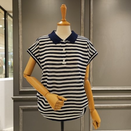 스트라이프 카라 니트