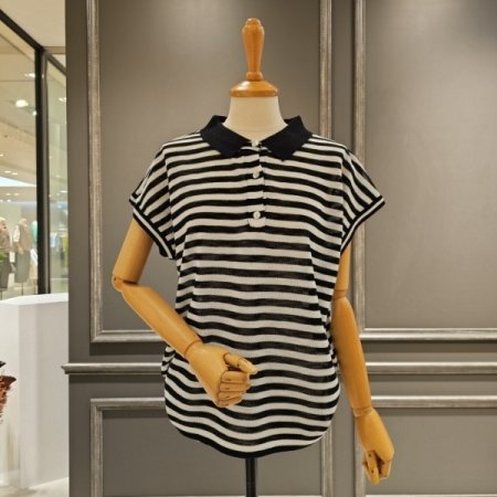 스트라이프 카라 니트