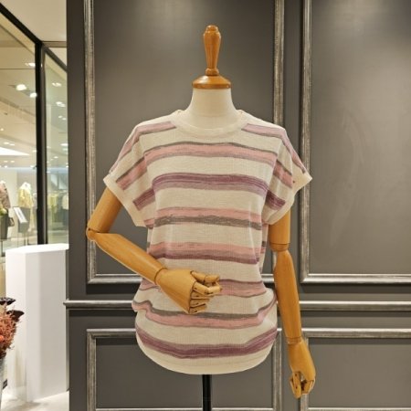 드롭소매 스트라이프 니트