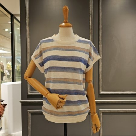 드롭소매 스트라이프 니트