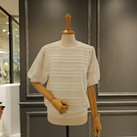 퍼프소매 레이스 니트