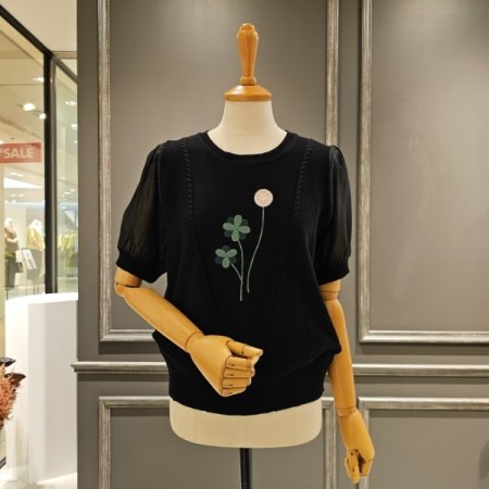 쉬폰 소매 자수 니트