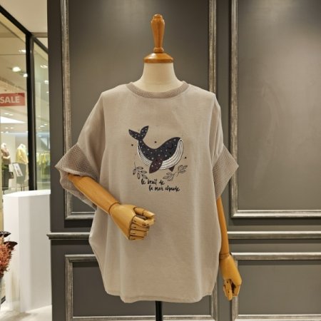 메쉬 소매 루즈핏 블라우스