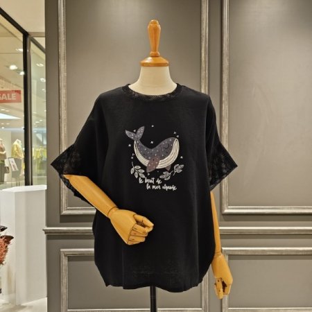 메쉬 소매 루즈핏 블라우스