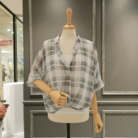 체크 쉬폰 숏 블라우스