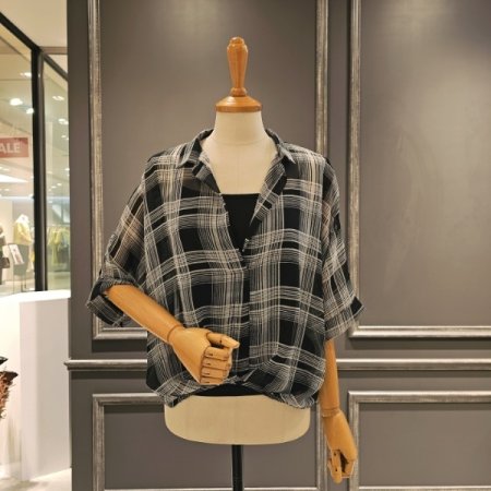 체크 쉬폰 숏 블라우스