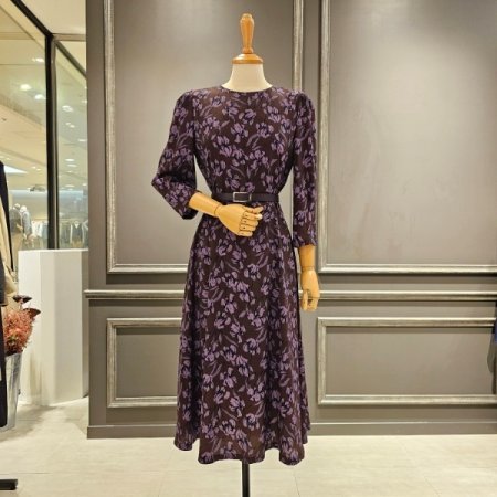 플라워 패턴 벨티드 원피스