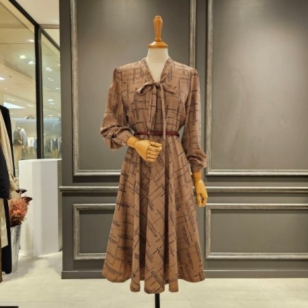 브이넥 리본 벨트 원피스