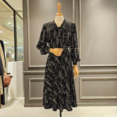 브이넥 리본 벨트 원피스