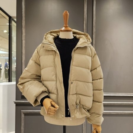 후드 스트링 오리털 숏 점퍼