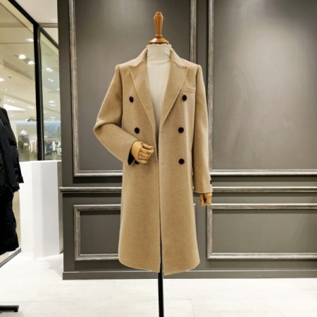 더블 버튼 모직 하프 코트