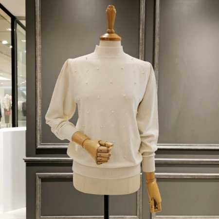 반폴라 진주장식 니트