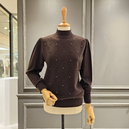 반폴라 진주장식 니트