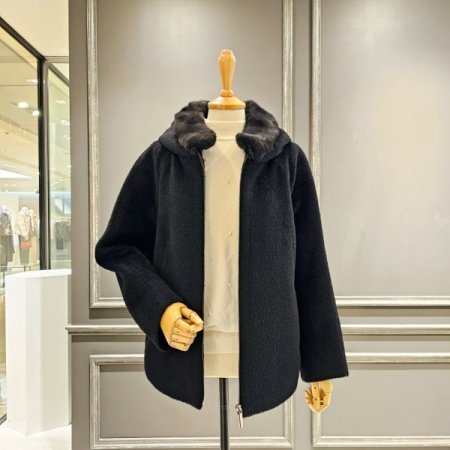 밍크 퍼 장식 알파카 점퍼