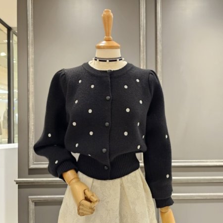 도트 자수 퍼프 가디건