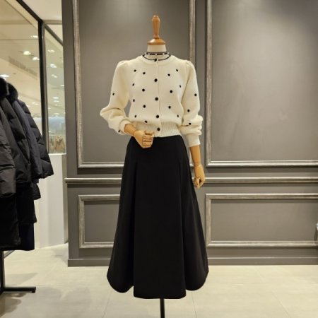 도트 자수 퍼프 가디건