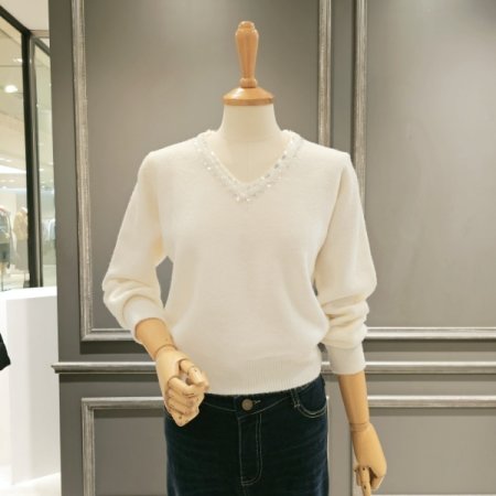 스팽글 브이넥 니트