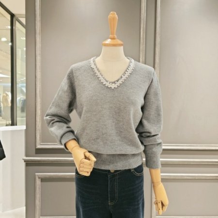 스팽글 브이넥 니트